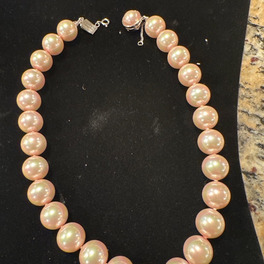 Vintage Majorica Pink Pearl Necklace Bracelet Set Graduated Simulated Pearls - Picture 3 of 6